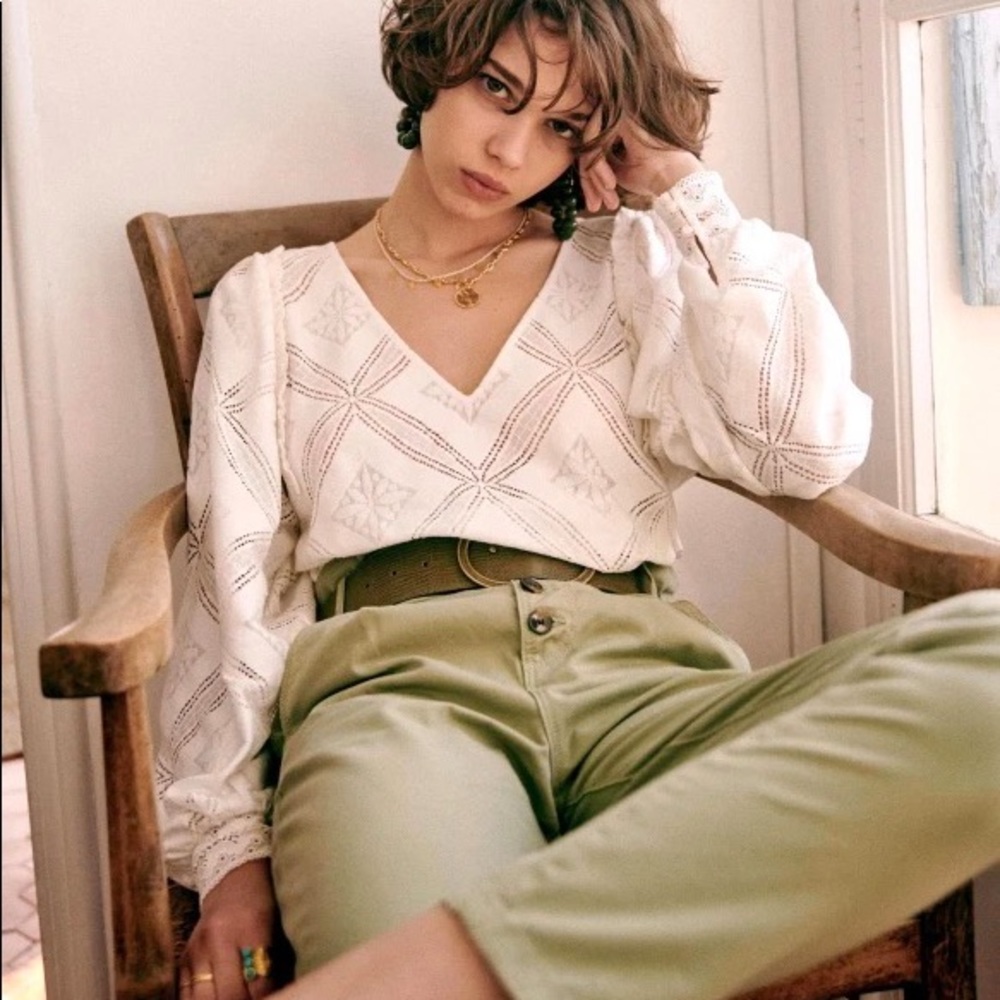 Sezane Lauren Blouse size 36 US 6 Ecru